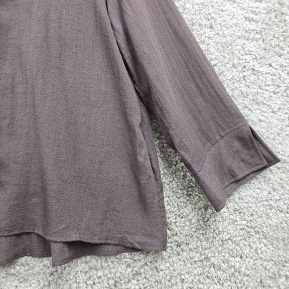 Habitat Shirt Womens Medium Gray Button Up Long Sleeve Lagenlook Office Flowy - Picture 2 of 14